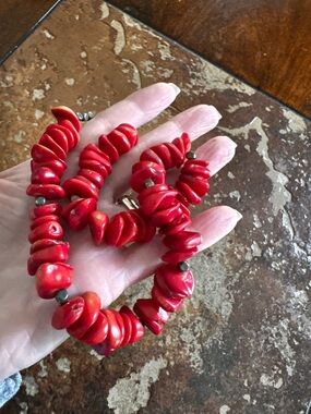 Artisan vintage Red coral Chip Bead Necklace
